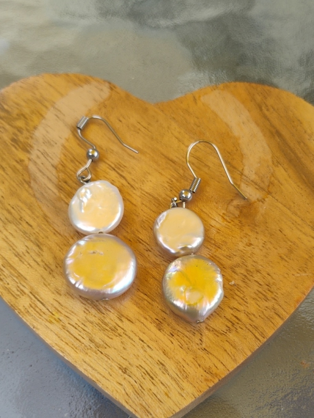 Freshwater Pearl  Earrings - Double Disc Dangle